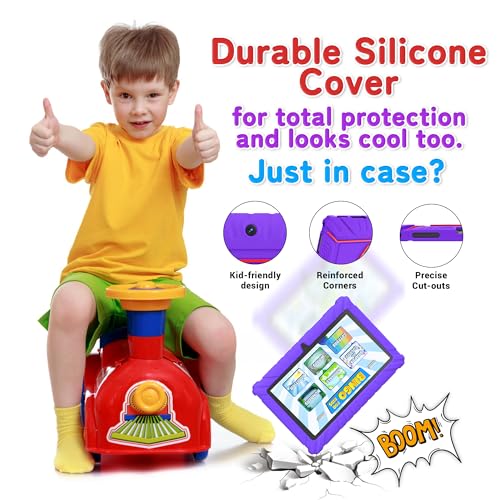 Image of Contixo Kids Tablet Bundle, 7 inch Learning Tablet with Headphones, Purple | 7 inch IPS display, 32GB storage, parental controls, wired headphones, durable case, learning apps, ages 3-12.