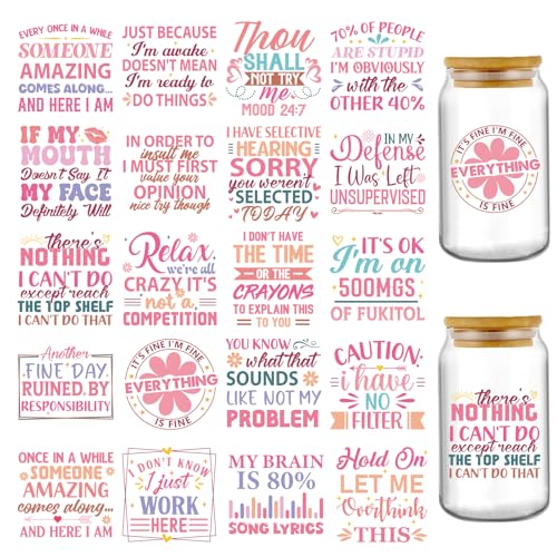 Funny UV DTF Cup Wraps - 20 Sheets Pink Fun Uvdtf Tumbler Wrap for 16 20 oz Glass Water Bottle, I Have Selective Hearing Humorous Transfer Stickers Decals DIY Mugs Decor Gift for Office Colleagues