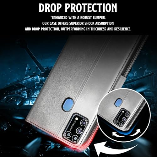 Image of WOW IMAGINE Shock Proof Flip Cover Back Case for Samsung Galaxy M31 | F41 | M31 Prime (Magnetic Button Flip Case | Wallet Pockets & Stand | Leather Finish | Stone Grey)