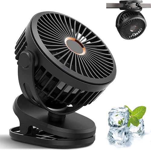 Ventilador De Escritorio, Ventilador Portátil Con Clip, Rotación De 360°Y 4 Modos De Viento, Ventilador Usb Recargable Con Bateria 5000mah Y Cable De Carga, Adecuado Para...