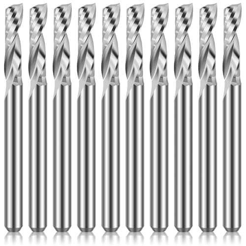 10Pcs CNC Router Bit, 1/8 Shank Compression Router Bits, Tungsten Steel UP Down Spiral CNC Router Bits End Mill Tungsten Carbide Milling Cutter Set Engraving Milling Router Bit