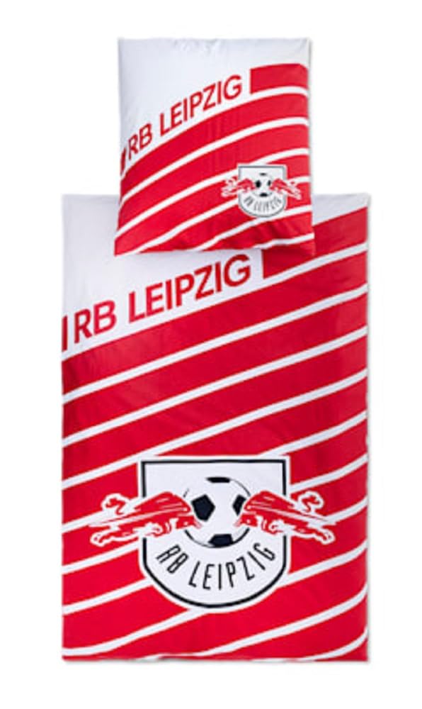 RB Leipzig Bettwäsche - Stripe - rot-weiß gestreift 2-teilig (Kissen/Bezug) 135 x 200 cm - Plus Lesezeichen Wir lieben Fußball