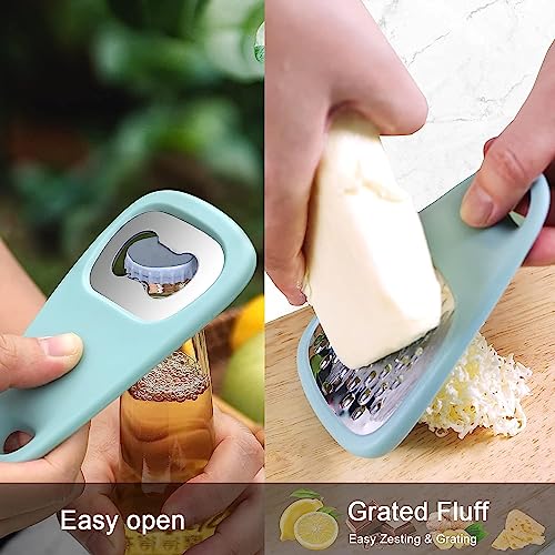 Image of YANCI Kitchen Gadgets Set of 6 Pcs, Space Saving Cooking Tools Accessories Cheese Grater, Bottle Opener, Fruit /Vegetable Peeler, Pizza Cutter, Garlic /Ginger Grinder, Leaf Herb Stripper (Green)