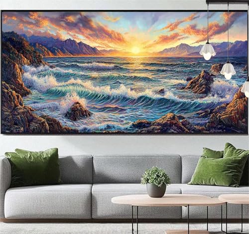 Diamond Painting Adulte Grand Format 60x30 cm Paysage Mer Broderie Diamant Kit Complet