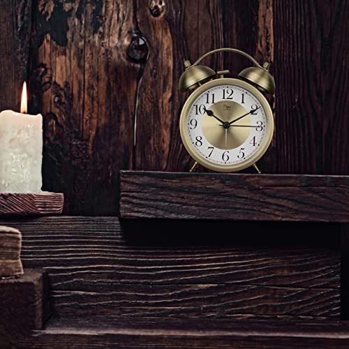 Justup Retro Alarm Clock, 4 Inch Golden Metal Alarm Clock With Night Light, Silent & Non-Ticking Clock Battery Powered, Analog Table Alarm Clock For Living Room Bedroom Office (Golden) #TOP2