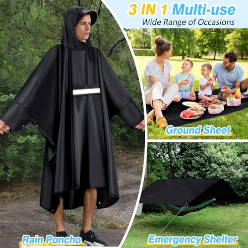 VOBUKE Regenponcho Wasserdichter Regencape mit Kapuze Taschen Reflexstreifen Atmungsaktiv Regenjacke Fahrrad Herren Wiederverwendbar Regenmantel Damen mit Belüftet Regen Poncho Freien Camping Wandern