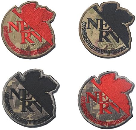 OYSTERBOY 4pcs Neon Genesis Evangelion EVANGELIONNGE EVA NERV God's in his Heaven all's Right with The World Tactical Embroidered Decorative Applique Camouflage Hook & Loop Patch