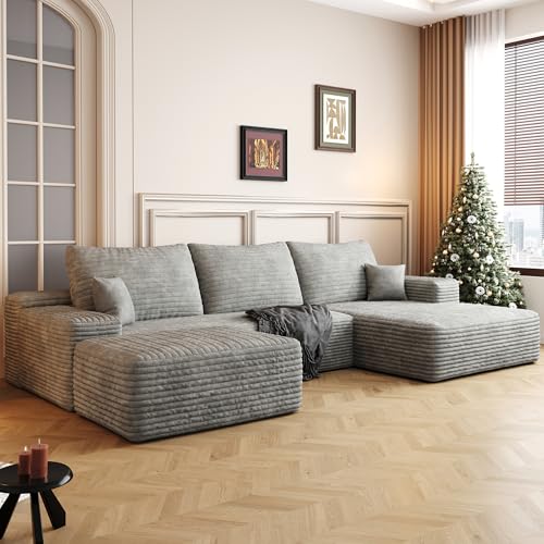 Image of 96 inch Sectional Couches for Living Room Cloud Couch Sofa with L-Shape Upholstered Boneless Couchs Modern Modular Sectional Couch with Chaise