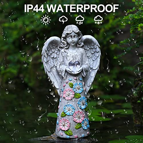 Homight Garden Decor Angel Statue, Solar Outdoor Patio Garden Sculptures &Sympathy Cemetary Grave Decorations Gifts For Pets And Lost Love Ones Silver Resin #TOP1