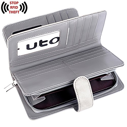 Image of UTO Wallet Women Vegan Leather Wristlet Snap Long Purse Credit Card Holder Elegant Clutch