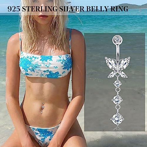 14G Dangle Belly Button Rings 925 Sterling Silver Barbell Belly Rings CZ Opal Belly Body Piercing Jewelry for Women3
