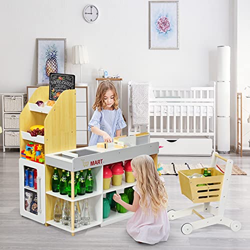 RELAX4LIFE Supermarkt mit Einkaufswagen, inkl. Tafel & Registrierkasse, Spielzeug als Kassierer, Kassenspielset mit… – Bild 7
