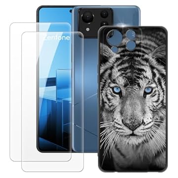 OAGELIM Capa feita para Asus Zenfone 11 Ultra 5G + 2 peças protetoras de tela de vidro temperado, capa ultrafina de silicone TPU macio à prova de choque para Asus Zenfone 11 Ultra 5G (6,7 polegadas)