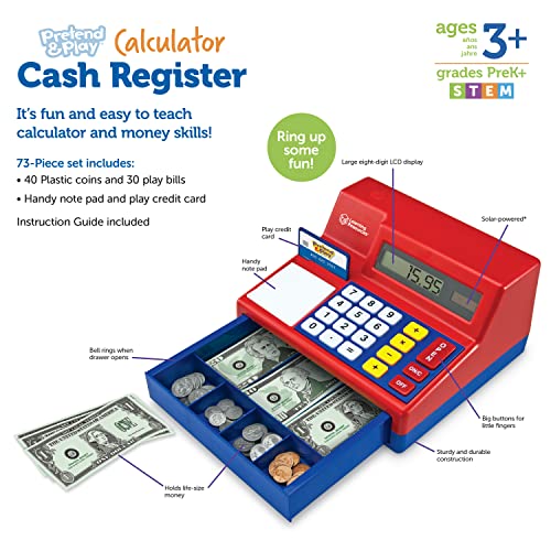 Cash Store Stuff Math Learning Resources Pretend & Play Calculator Cash Register - 73 Pieces ...