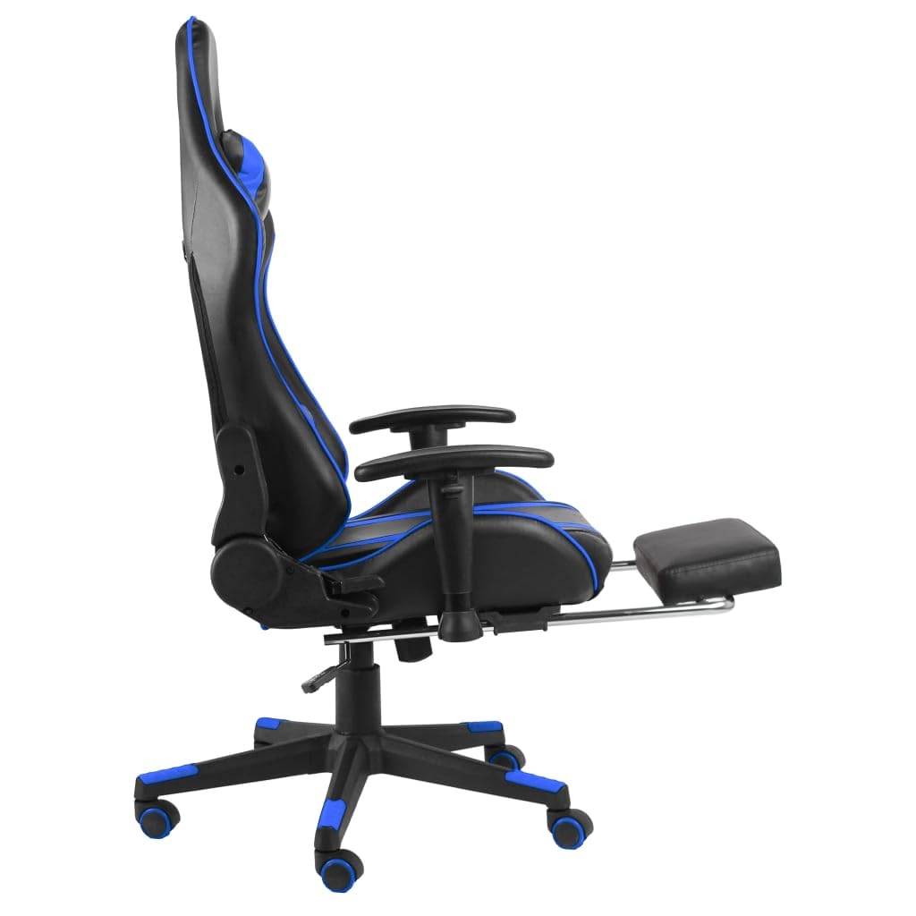 Gaming-Stuhl mit Fußstütze und Drehfunktion Blau PVC Metall ergonomisch für Büro Homeoffice Jugend PC Esport komfortabel mit Rücken- und Nackenkissen