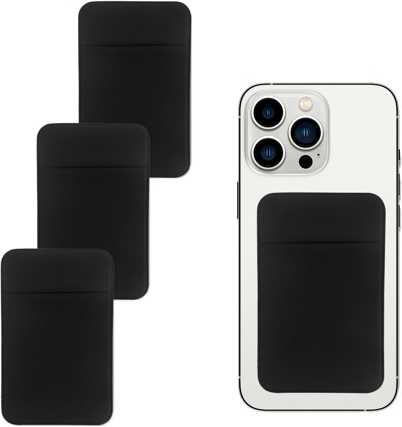 3 Pack Cell Phone Card Holder with Adhesive Sticker for Back of Phone, Stretchy Fabric Card Sleeves ID Credit Card Pocket Stick On Wallet for Android Smartphones