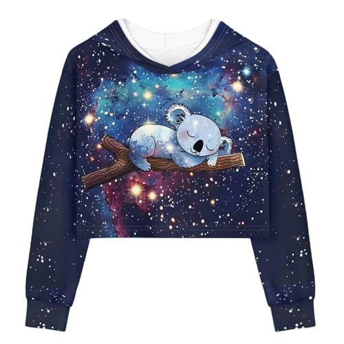 Tongluoye Galaxy Koala Crop Tops for Girls Hoodies Size 7 8 Athletic Sweatshirt Trendy Long Sleeve Pullover Hooded Sports Gym Yoga Clothing Kids Spring Tops Fall Sweater Purple