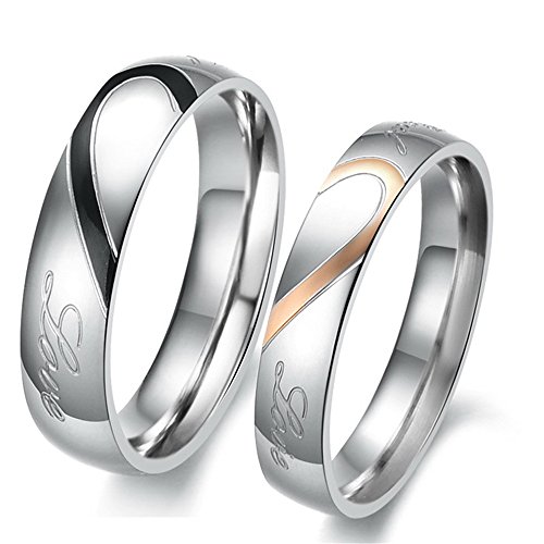 Fashion Month Titanium 18K Plated Stainless Steel Real Love Heart Joint Couple Wedding Engagement Promise Band Rings3