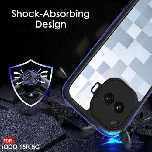 Image of TheGiftKart for iQOO 15R Case | Hard Clear Back Cover | Non-Yellowing Back | Camera & Screen Protection | Hybrid Protective Transparent iQOO 15R Back Cover (PC & TPU, Black Sides)