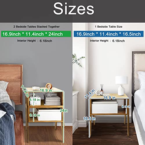 Lasuavy Bamboo Nightstands Set Of 2 – Stackable Side Tables With Open Storage Compartment – Rustic Wood Bedside Tables For Bedroom, Living Room, Nursery – Modern And Versatile，Natural #TOP1