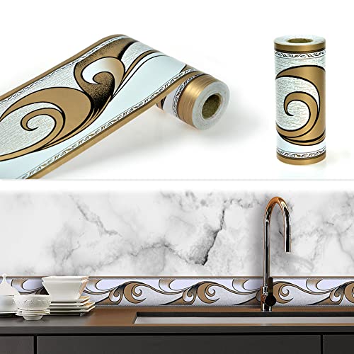 Jz·home Y221 Peel And Stick Wallpaper Border Modern Abstract, Brown/White Removable Self Adhesive Wall Border Molding Home Ceiling Decorative Border 4.5''×32.8 Ft #TOP18