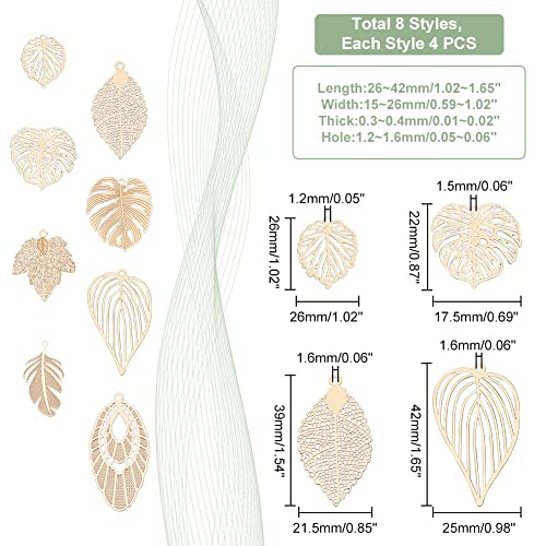 PH PandaHall 32pcs 8 Style Tree Leaf Charms - Image 2