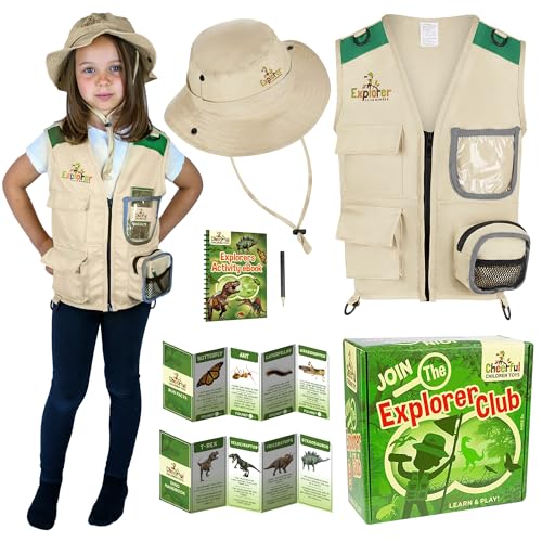 Cheerful Children Toys Kids Explorer Costume Kit including Safari Vest and hat plus Dinosaur and Bug Educational Handbooks - for Dress up, Outdoor Adventures and Role play.Suitable for 3-7 year olds