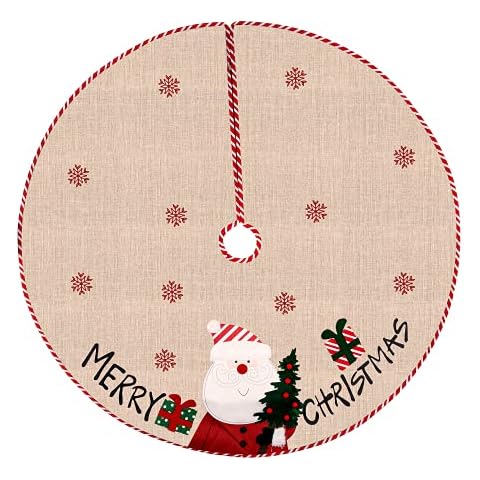Esportic Christmas Tree Skirt, Christmas Tree Mat, 42Inch Xmas Tree Skirts Base Cover, Christmas Tree Base Cover Decorations, Round Snowflakes Burlap Xmas Tree Skirt for Party Holiday Home Decoration Cover