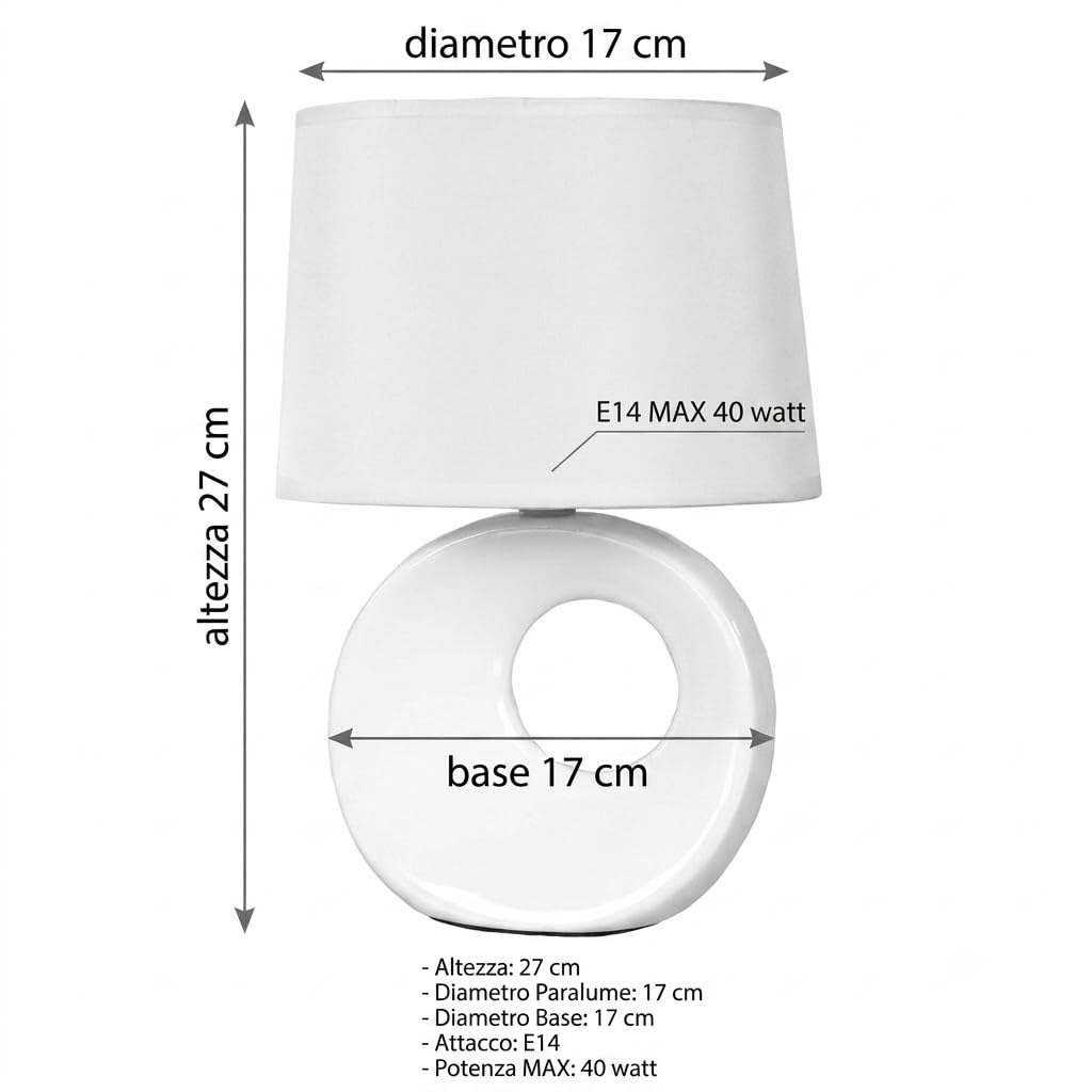 Coppia Abat Jour Camera da Letto Set 2 Lumetti Comodino Ceramica Bianca e Paralume in Tessuto Moderni Lampade da Tavolo Attacco Piccolo E14 Max 40W Altezza 27cm per Soggiorno camerette eleganti
