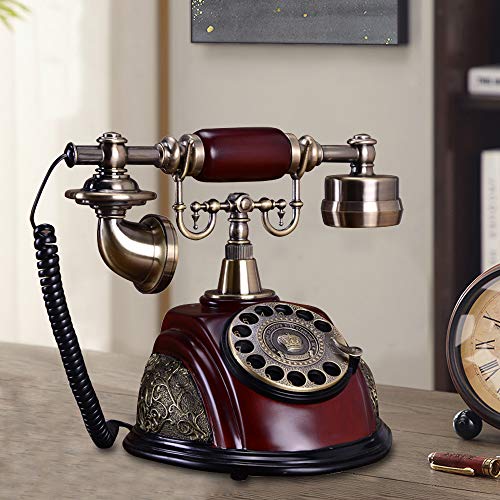 Teléfono fijo retro con dial giratorio diseño clásico marrón miniatura 2