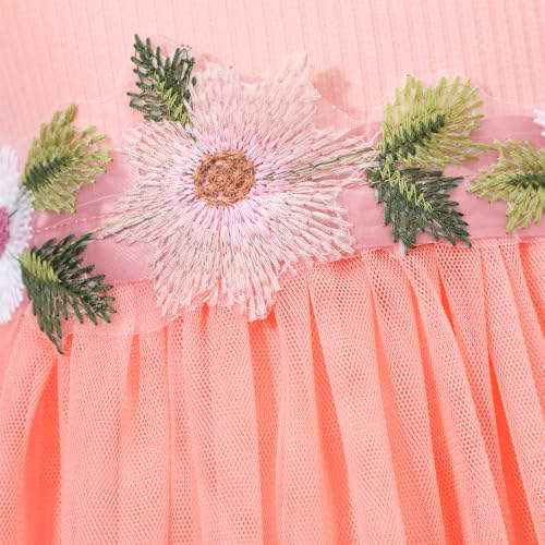 Image of HILEELANG Little Flower Girl Tulle Tutu Dress Easter Cotton Ribbed Birthday Wedding Party Princess Dresses