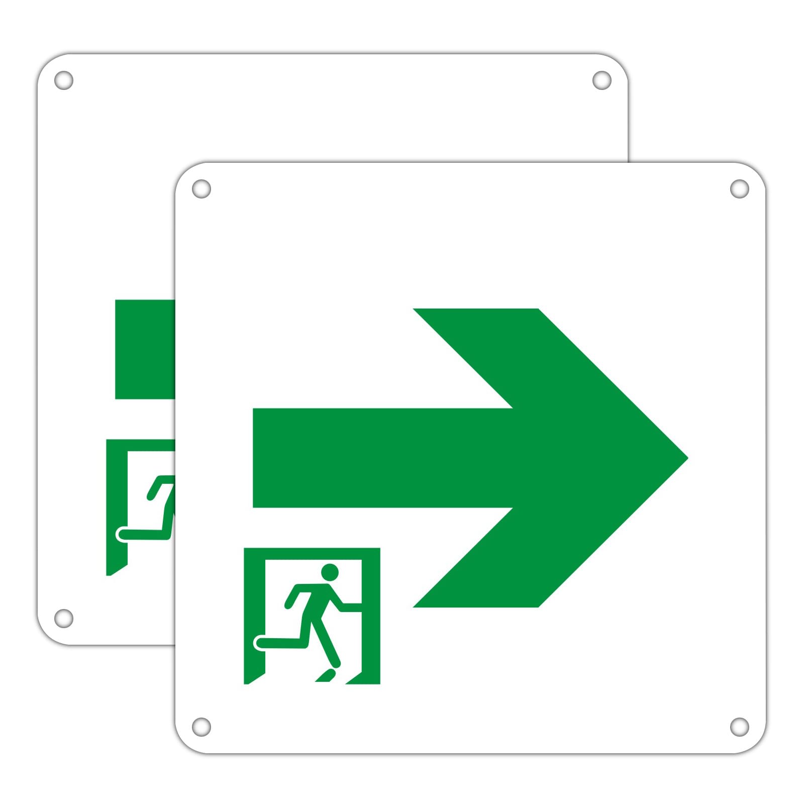2pcs Green Arrow Signs High-Visibility Aluminum Glow-in-The-Dark Safety Signage Exit Sign with Arrow & Running Figure, Size 20X20cm