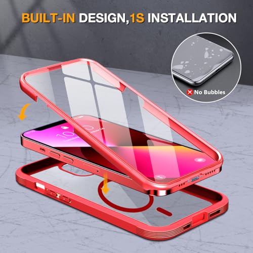 Image of Miracase for iPhone 13 mini Case 5.4 inch,Full-Body Protection,Clear Bumper Case with Built-in 9H Tempered Glass Screen Protector,Military-Grade Drop Protection Outdoor Phone Case for iPhone 13 mini,Red