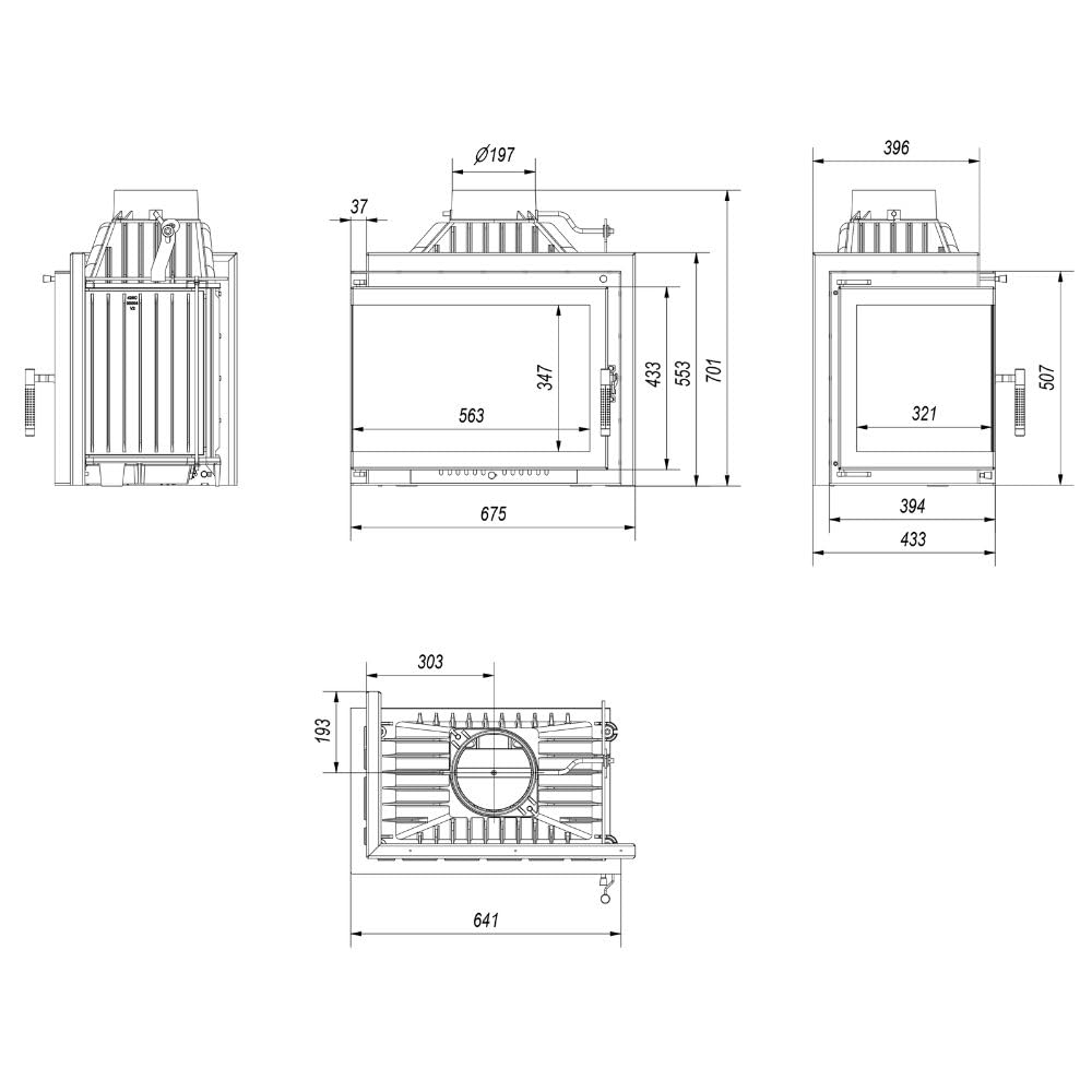 KRATKI Kamineinsatz Simple – 8 kW Holzofen-Einsatz mit seitlicher Verglasung – Türanschlag Links oder rechts – Energieeffizienzklasse A – 70,1 x 60 x 36 cm