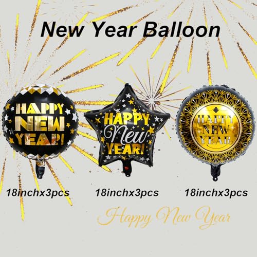 Black and Gold Happy New Year Balloons, 18 Inch New Years Balloons for 2025 New Year Decorations, New Years Eve Balloons for New Years Eve Decorations - Image 3