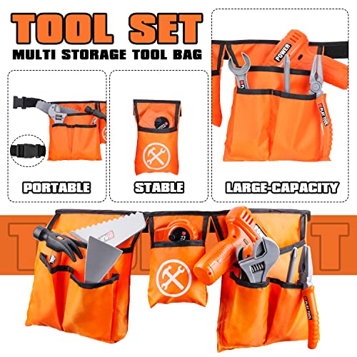TOY Life Kids Tool Set with Kids Tool Belt, Toddler Tool Set with Electric Toy Drill, Construction Tool Set for Kids Halloween Pretend Play Tools, Toy Tools for Kids Ages 3 4 5 6 7 Years Old, Boy Toys