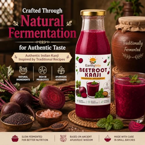 Image of Earthy Bite Beetroot Kanji 250ml | Perfect Natural Fermented Drink | Made with Mustard Seeds Himalayan Pink Salt and Water | Gut Friendly | No Preservatives or Artificial Additives