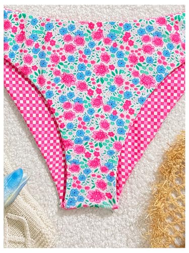 Floerns Girl's 2 Piece Bathing Suit Floral Halter Bikini Set High Waisted Swimwear4