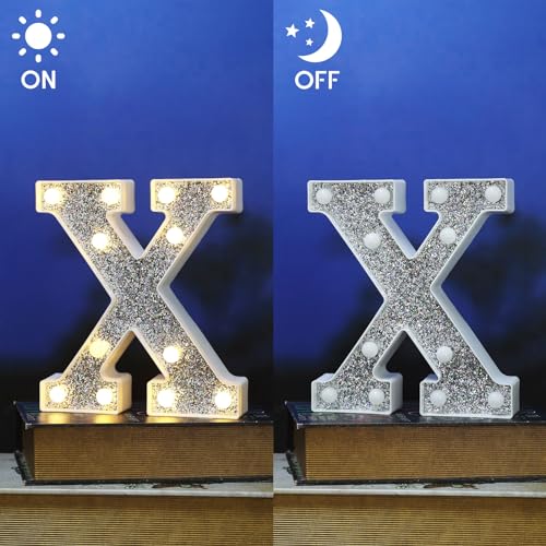 Image of Light Up Letters, Marquee Light Letter for Table Decorations, Glitter Light Up Signs for Prom, Events, or Engagement Party Decor, Featuring Alphabet & Number Lighted Letters, Letter X