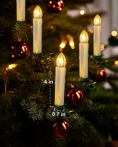 Raycare Lot de 10 bougies de fenêtre LED sans flamme avec minuteur à distance, bougies coniques sans flamme à piles, lumière blanche chaude vacillante avec clips/ventouses pour Noël, Halloween – Image 6