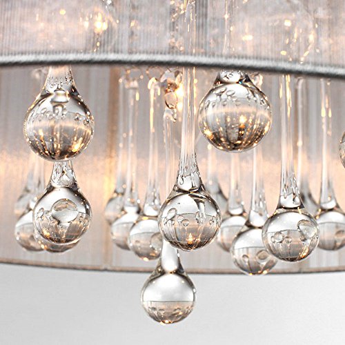 F FEEKENBU Raindrop Crystal Drum Chandelier, Glam Bedroom Pendant Chandelier Lighting, Foyer Closet Modern Hanging Chandelier, Entryway Pendant Chandelier with Fabric Lamp Shade