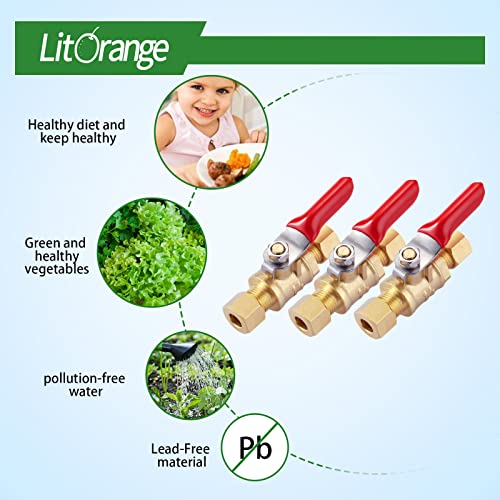 Litorange 4 Pack Lead-Free Brass Mini Ball Valve Shut Off Switch, 1/4 inch Compression by 1/4 Compression Fitting
