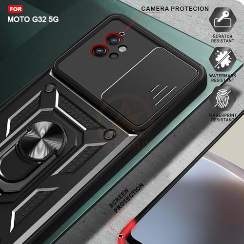 Image of Armor Bumper Back Cover Case for Motorola Moto G32 Rotating Camera Cover, Ring Holder & Kickstand | Heavy Duty & 360 Degree Protection Motorola Moto G32 Back Cover (Black)