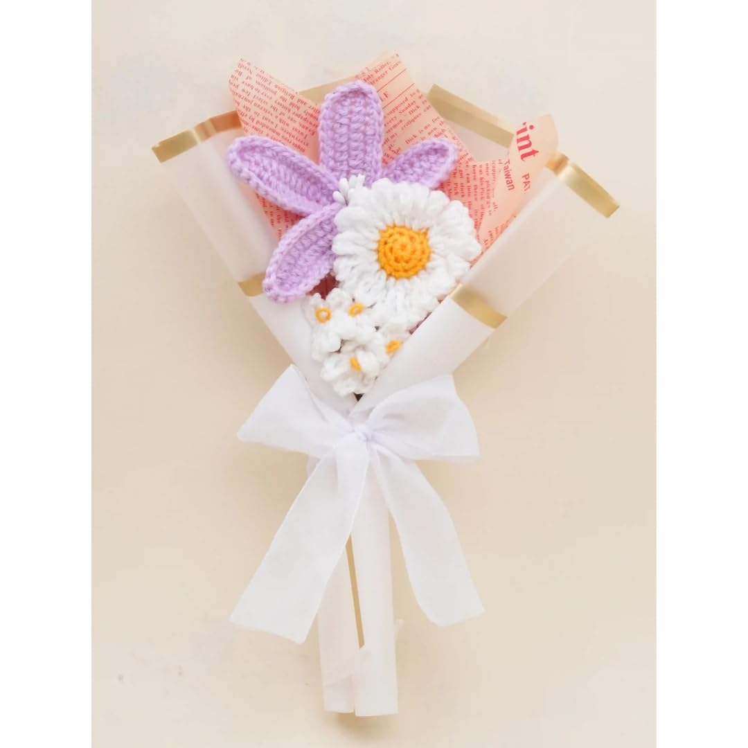Floreal Handmade Crochet Daisy & Lavender Flower Bouquet for Gift | Knitted Floral Bouquet with Decorative Wrapping | Birthday Anniversary Valentine's Day Gift for Women-image-21