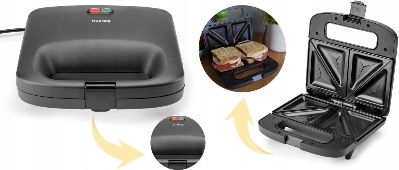 EasyBite Toster, opiekacz do kanapek, powłoka nieprzywierająca, 1000 W, trójkąty, czarny