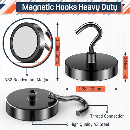 Image of FINDMAG 10 Pack Black Magnetic Hooks, 110LB+ Heavy Duty Magnets with Hooks