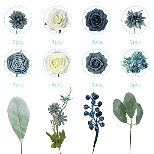 Mankayoo Artificial Flowers Dusty Blue Flowers Fake Silk Flowers For Diy Wedding Bouquets Table Centerpieces Arrangements Baby Shower Party Home Decorations #TOP1