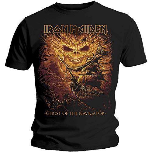 Rock Off officially licensed products Iron Maiden T Shirt Ghost of The Navigator Band Logo Nouveau Officiel Homme Noir Size L
