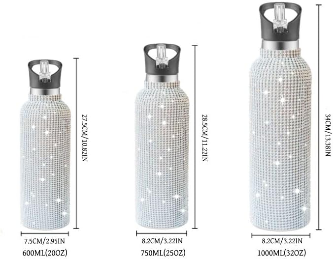 bling water bottle rhinestone, diamond water bottle with lid, rhinestone water bottles for women,bling tumblers 600ml?20oz,ab ab 20 ounces