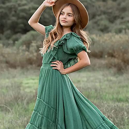 Girls Boho Girl Dress Ruffle Sleeve A-Line Formal Dresses for Wedding Party Vintage Clothes4